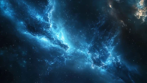 Stellar blue nebula fractal cloud in deep space field.