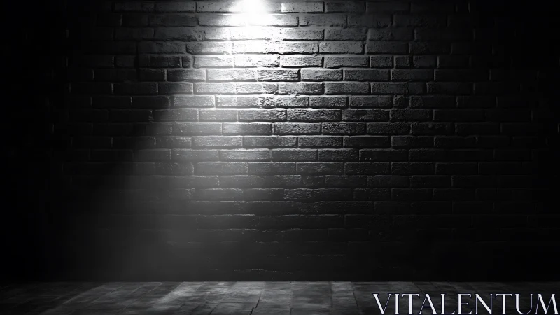 Illuminated black brick wall under a single overhead light.