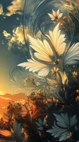 Fractal sunrise blooms with luminous abstract petals.