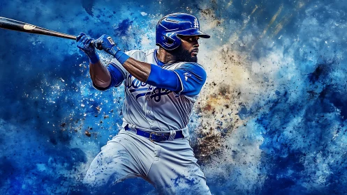 Dynamic digital painting of baseball batter amid explosive color fields.