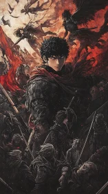 Armored swordsman dominates infernal battlefield in dynamic anime