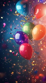 Chromatic Spheres Dancing Through Confetti's Luminous Cascade