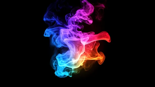 Vibrant multicolor smoke swirl on deep black background.