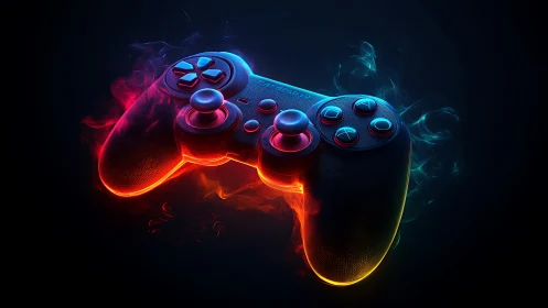 Bioluminescent Gaming Controller with Neon Thermal Gradient.