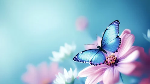 Sky-kissed butterfly pauses lightly on pastel blossom