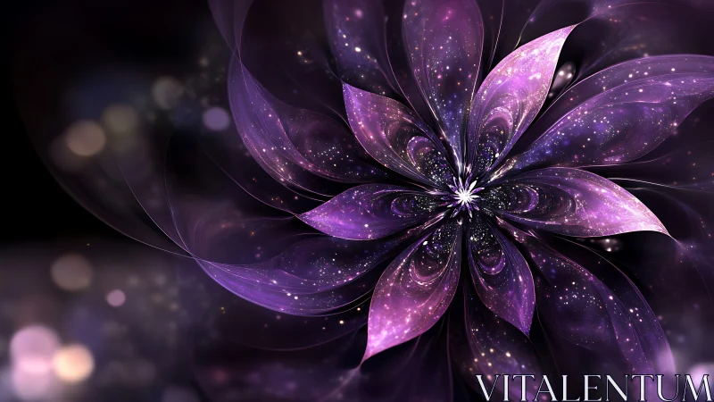 Cosmic purple flower radiates luminous starlit petals