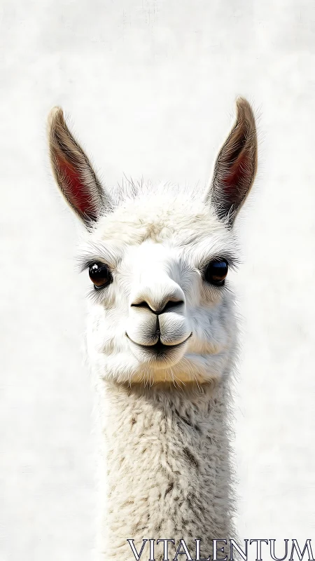 White llama portrait shows direct gaze on clean background