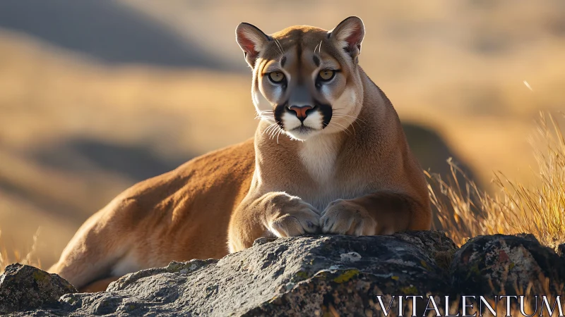 Mountain Lion Portrait: Frontal Composition with Golden Hour Backlighting
