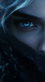 Icy blue gaze pierces shadowed midnight shroud. Period.