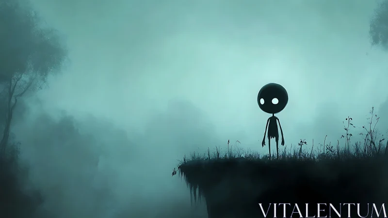 Tiny wanderer on a misty cliffside between worlds.