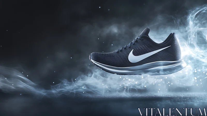 High-speed running shoe in dynamic vapor trail studio lighting