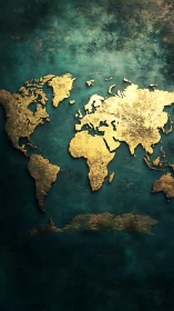 Gilded world map glows over deep teal oceans of texture.