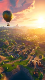 Sunlit battle balloon drifting over playful pixel frontier.