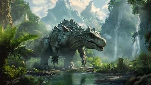 Digital rendering shows spiked dinosaur in dense jungle habitat