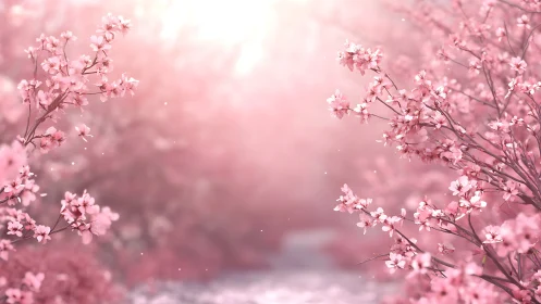 Pink Blossoms in Soft Focus Bokeh Background.