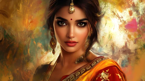 Golden gaze and painted light around a regal portrait.