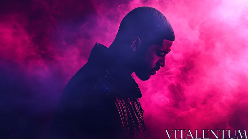 Neon mist cradles a pensive silhouette in electric hush