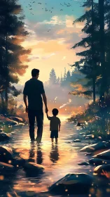 Golden creek stroll captures a tender father and child moment