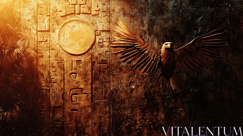 Majestic Eagle Relief on Ancient Sunlit Stone Wall, Cinematic Style.