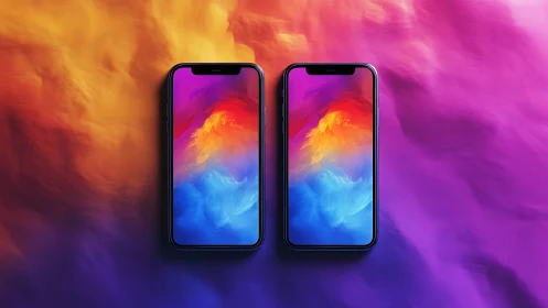 Two smartphones display identical abstract gradient screens