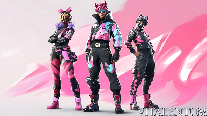 Neon squad ready for playful future-city adventures together.