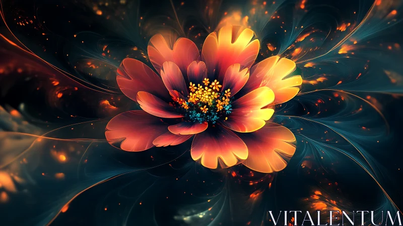 Luminous fractal flower blooming in dark cosmic swirl.