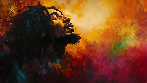 Soul-lit profile drifting through a storm of molten color.