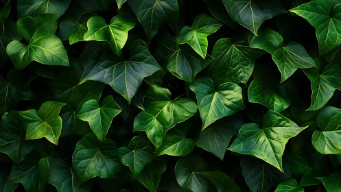 Lush ivy leaves overlap in a rich, immersive green tapestry