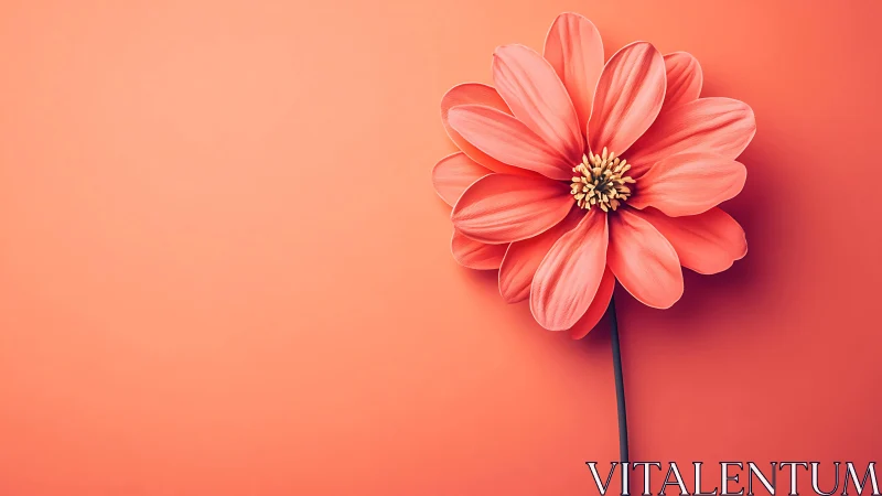 Single coral dahlia macro on monochrome gradient backdrop