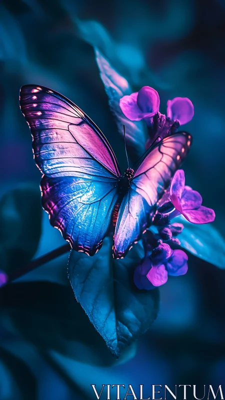 Neon twilight butterfly basking in electric garden hush.