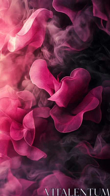 Velvet petals drift like rose-colored smoke through shadow