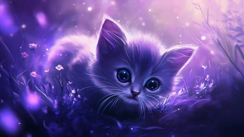 Luminous Feline Portrait in Ethereal Purple Dreamscape.