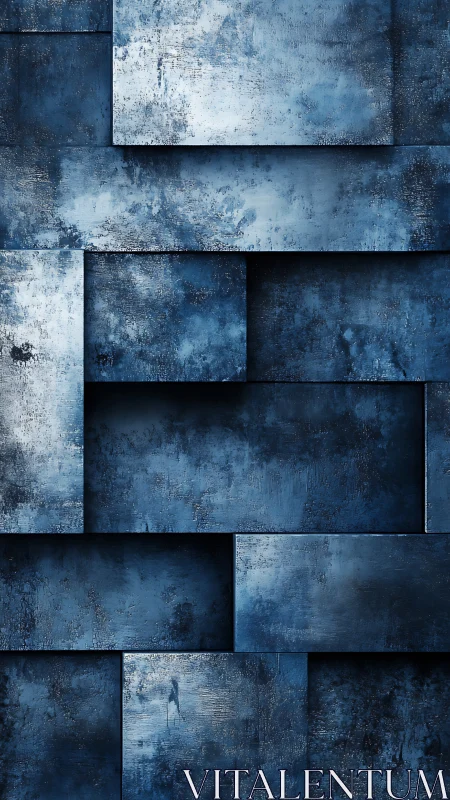 Midnight steel stairways of stacked indigo rectangles.