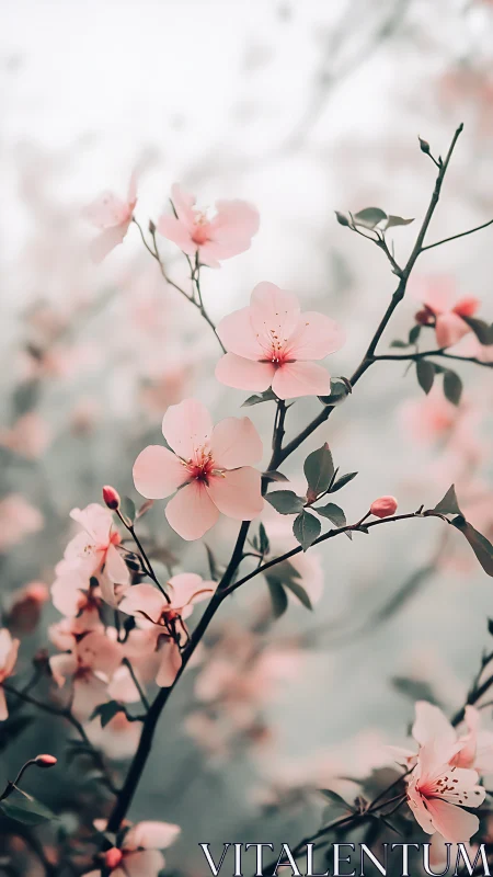 Delicate Pink Blossoms Dancing on Dark Branches in Spring Light