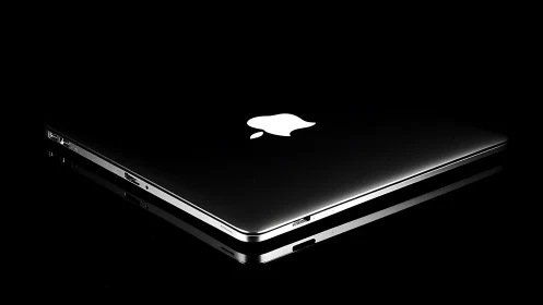 Low-key product study of closed laptop on reflective black ground.