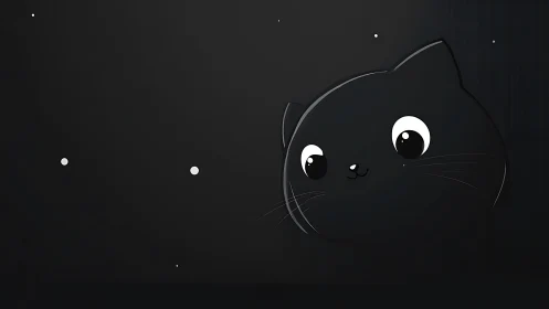 Minimalist Black Cat Portrait with Luminous Eyes and Particle Effects