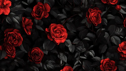 Stunning Red Roses Dance Against Deep Black Darkness