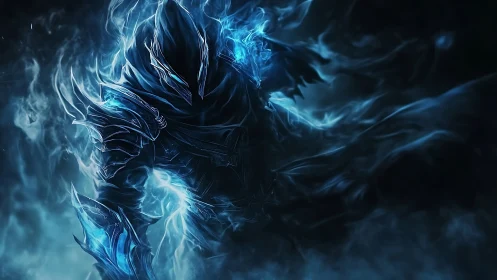 Midnight wraith knight woven from electric frostfire.