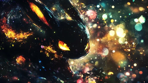 Celestial rabbit silhouette is rendered within luminous particles