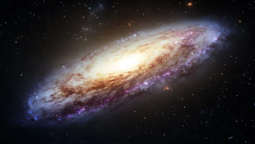 Spiral galaxy core with bright dust lanes in deep space.