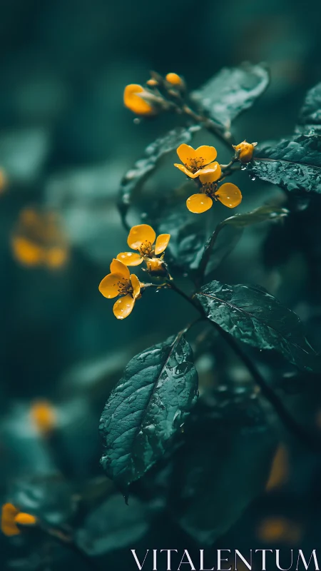 Yellow Buttercup Blossoms with Hydrophobic Leaf Surfaces.