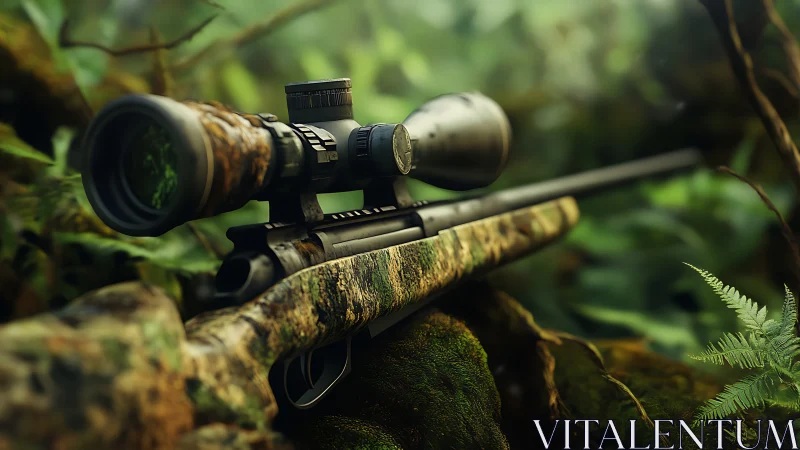 Scoped Rifle Mounted Forest Setting.