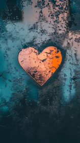 Chromatic Heart Form Against Corroded Teal Substrate.