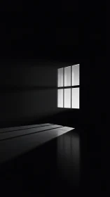 Single window casts geometric light across dark interior