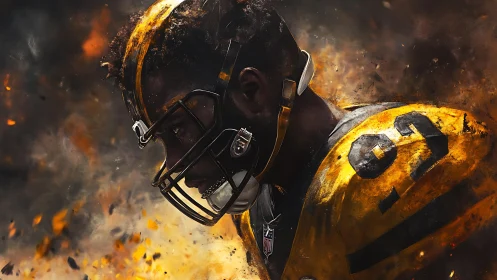 Intensity radiates as a focused football player braces for impact