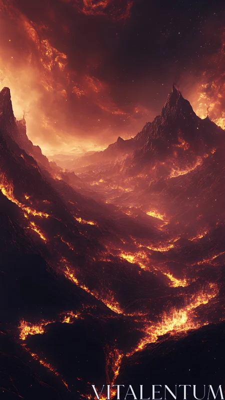 Infernal Chasm: Molten Valley Between Towering Peaks