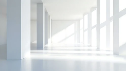 Minimalist Corridor with Geometric Columns and Natural Light.
