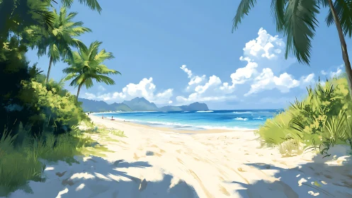 Tropical Paradise Beach with Palm Trees and Turquoise Waters
