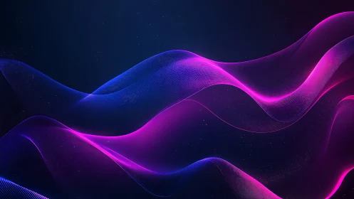 Neon magenta and blue light waves over deep cosmic field.