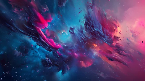 Dreamy cosmic nebula swirling in pink, blue, and violet light.